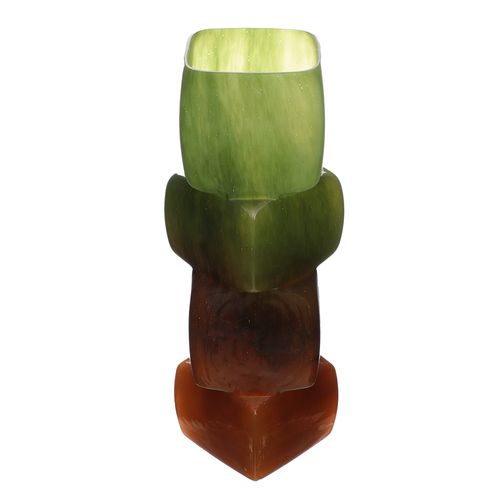 Florero de vidrio diseño de cubo verde ambar  15x45cm
