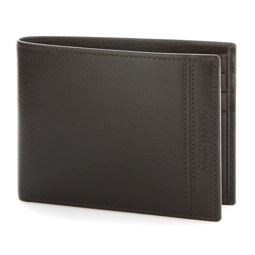Billetera bifold Perry Ellis con passcase café con textura para hombre