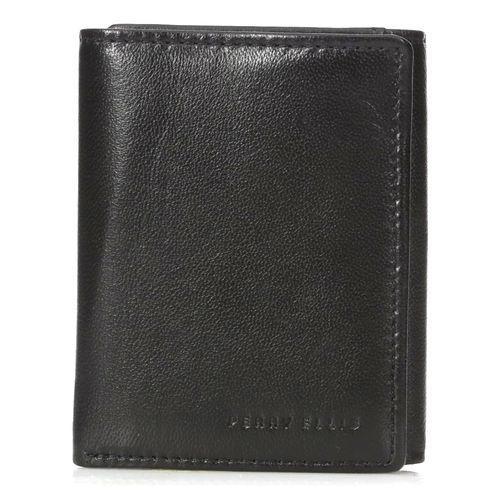Billetera trifold Perry Ellis con passcase negra con textura para hombre
