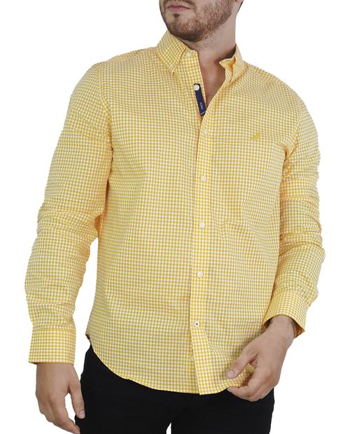 Camisa casual Nautica classic fit amarilla cuadriculada para hombre