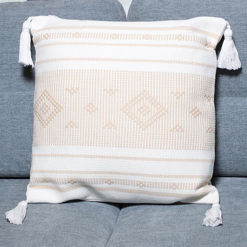 Cojín decorativo de rombos con pom pom 45x45cm