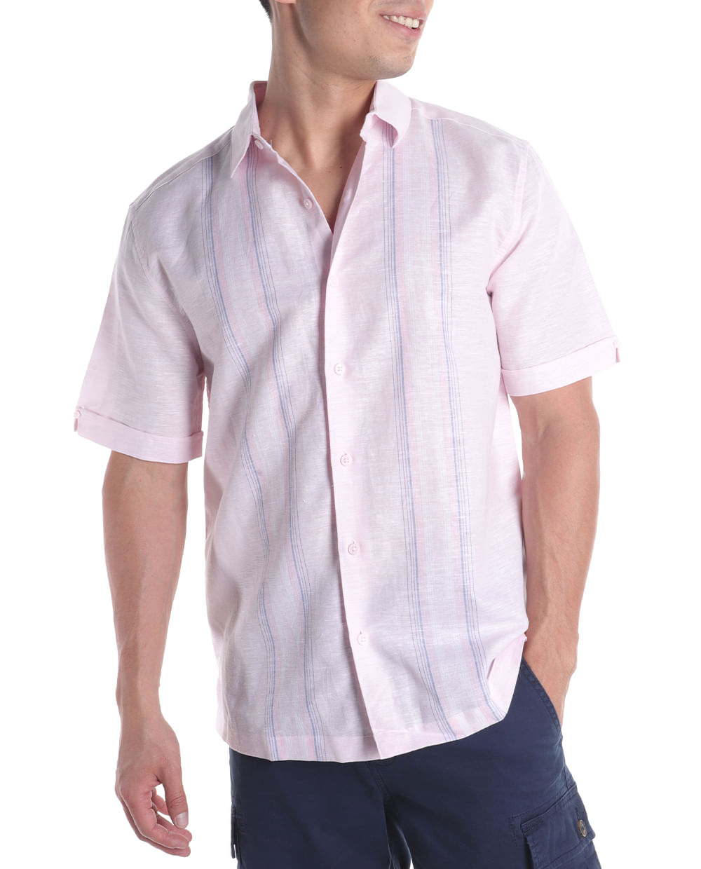 Cubavera Camisa de manga corta con botones y panel de
