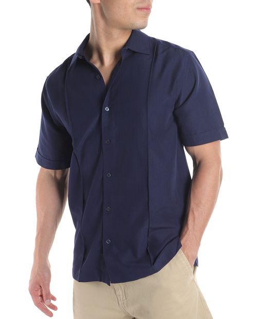 Camisa Cubavera textura azul marino para hombre