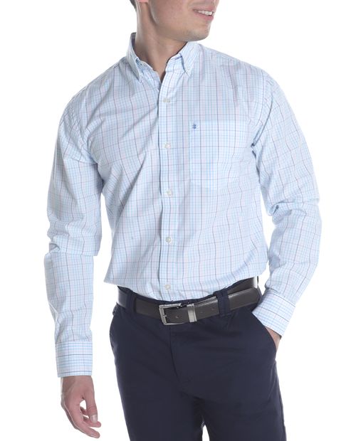 Camisa casual Izod aqua cuadriculada para hombre