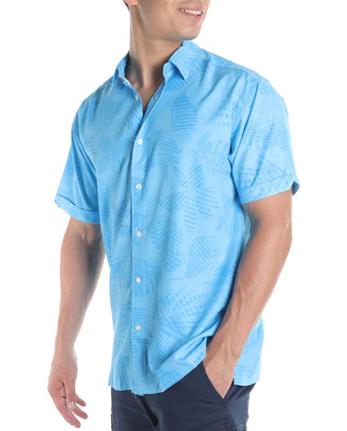 Camisa casual Cubavera celeste estampado floral para hombre