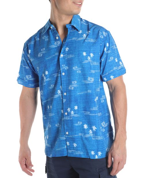 Camisa casual Cubavera azul estampado palmeras para hombre