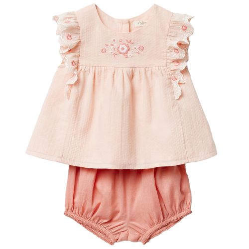 Conjunto de 2 piezas rosadas con bordado para bebé niña