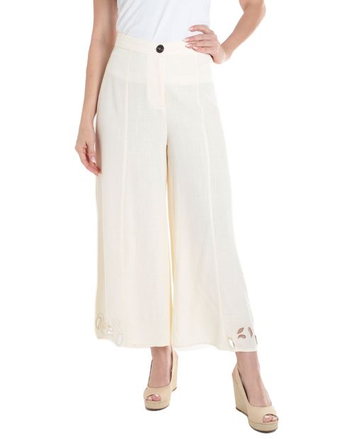 Pantalón Unexpected palazzo beige de cintura alta para mujer