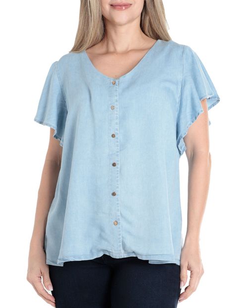 Blusa Unexpected casual celeste manga corta para mujer