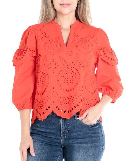 Blusa Unexpected casual anaranjada mangas 3/4 para mujer