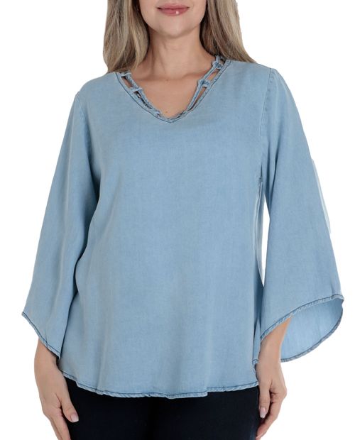 Blusa Unexpected casual celeste manga larga para mujer