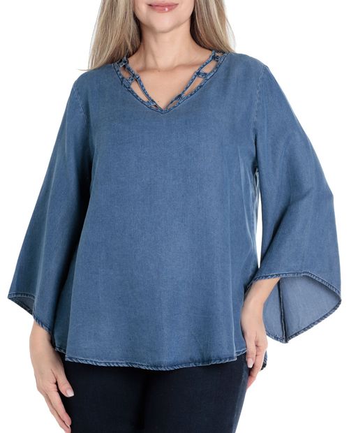 Blusa Unexpected casual azul manga larga para mujer