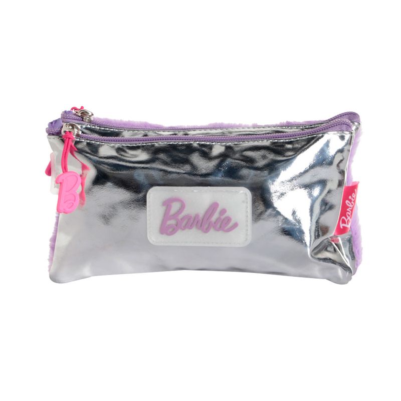 Estuche escolar Barbie plateado con textura