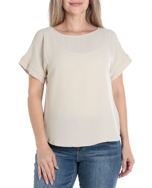 Blusa Sabrina casual beige manga corta para mujer