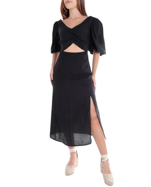 Vestido Unexpected midi negro mangas 3/4 para mujer