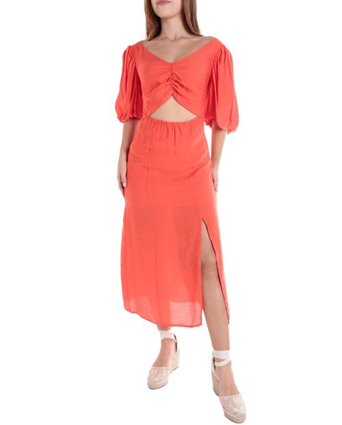 Vestido Unexpected midi anaranjado mangas 3/4 para mujer