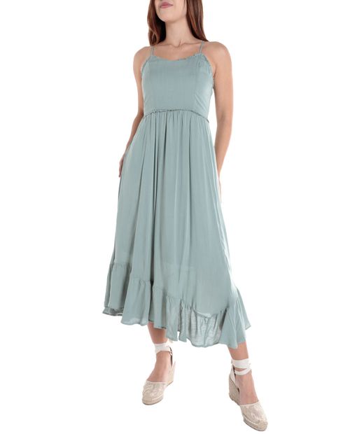 Vestido Orange midi verde sage de tirantes para mujer