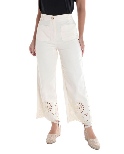 Pantalón Unexpected wide leg beige de cintura alta para mujer