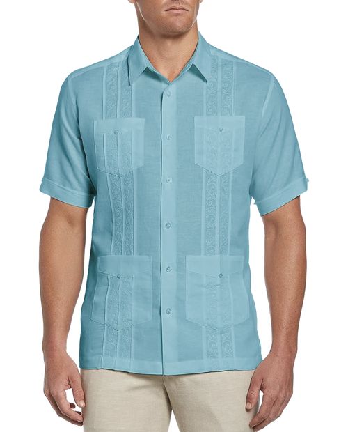 Camisa guayabera Cubavera celeste heather bordada para hombre
