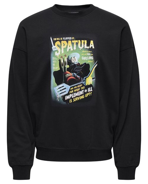 Suéter oversize Only and Sons negro con estampado de Bob Esponja para hombre