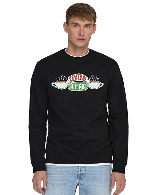 Suéter Only and Sons regular fit negro con estampado de "Friends" para hombre
