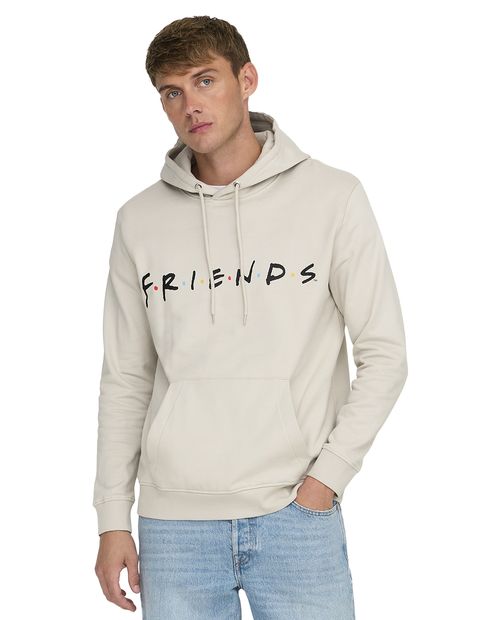 Suéter Only and Sons regular fit beige con estampado de "Friends" para hombre