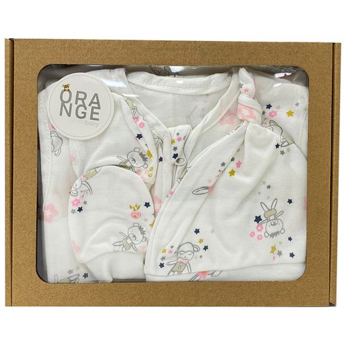 Set de regalo 3 piezas blanco con estampado para bebé niña