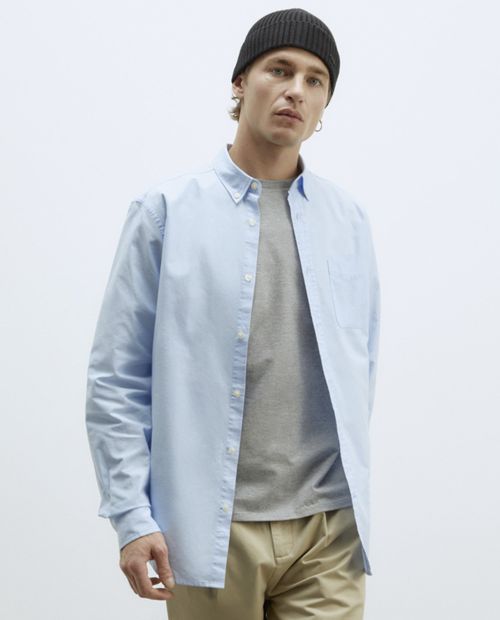 Camisa oxford Sfera regular fit celeste sólida para hombre