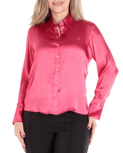Blusa Sabrina camisera rosada manga larga para mujer