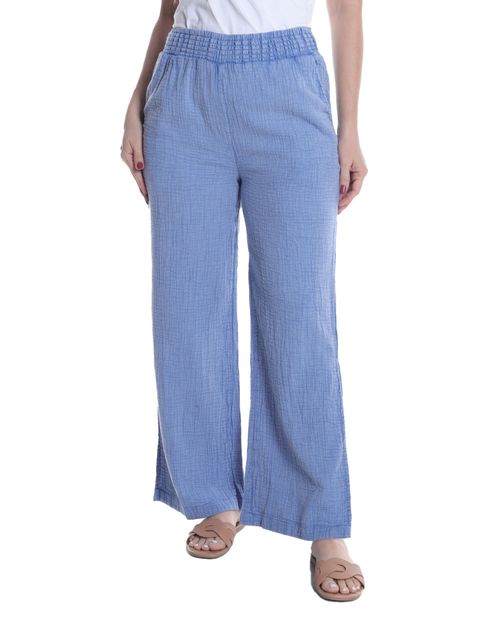 Pantalón Kaktus pull on celeste de cintura alta para mujer