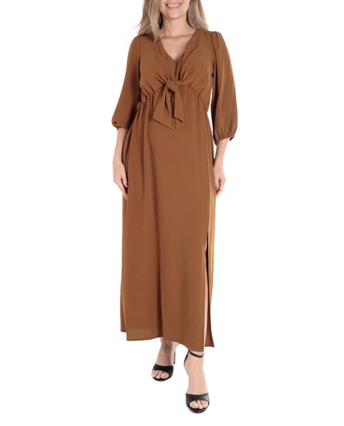 Vestido Connected Apparel maxi café manga 3/4 para mujer