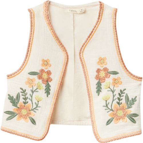 Chaleco beige bordado para niña