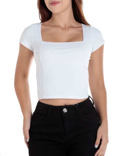 Blusa Orange crop top blanca manga corta para mujer