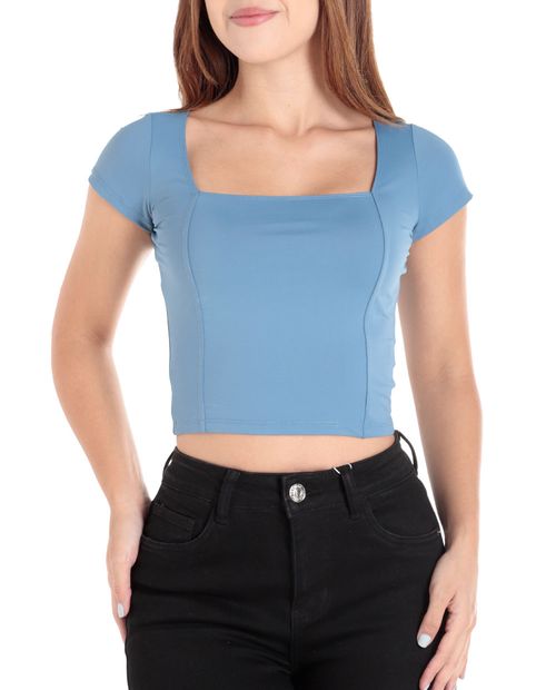 Blusa Orange crop top celeste manga corta para mujer