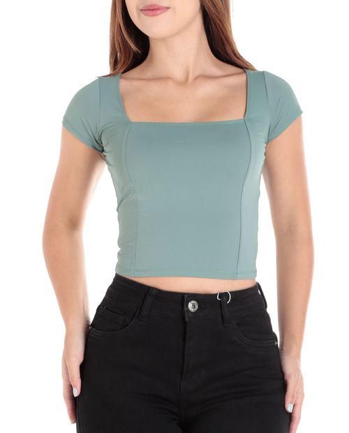 Blusa Orange crop top verde manga corta para mujer