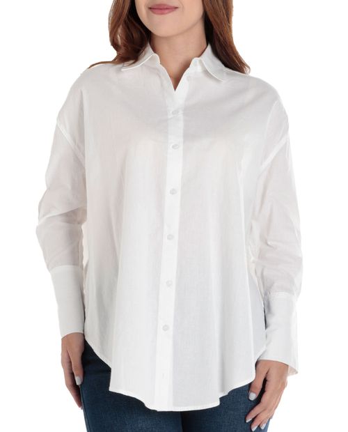 Blusa Orange camisera blanca manga larga para mujer