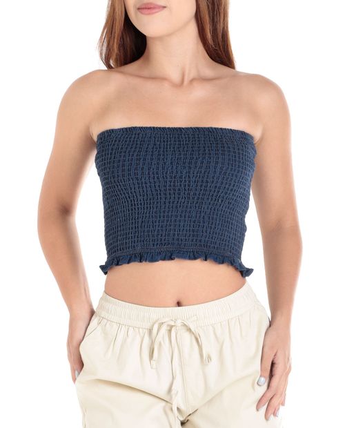 Blusa Orange crop top azul strapless para mujer