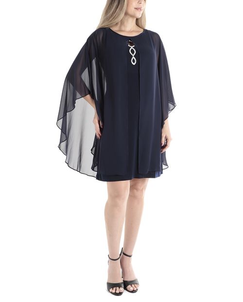 Vestido Connected Apparel formal azul manga 3/4 para mujer