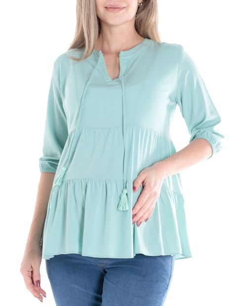 Blusa maternal Sabrina casual celeste mangas 3/4 para mujer