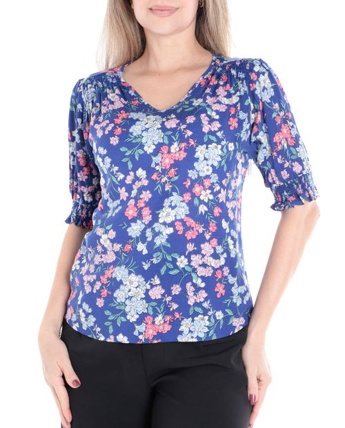 Blusa Sabrina formal estampada mangas 3/4 para mujer