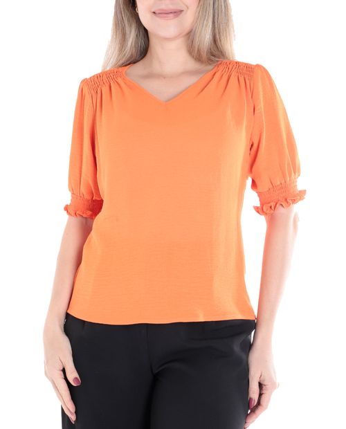 Blusa Sabrina formal anaranjada mangas 3/4 para mujer