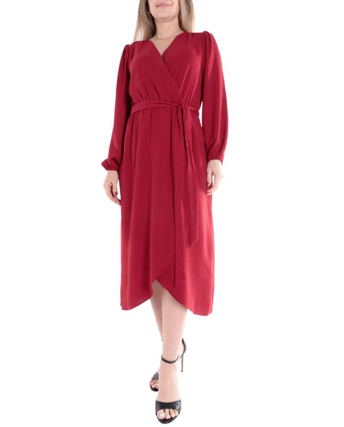 Vestido Connected Apparel midi rojo manga larga para mujer