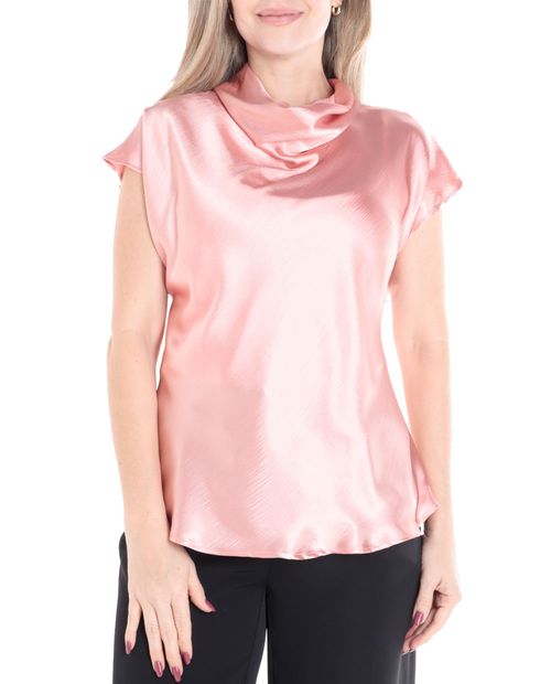 Blusa Sabrina formal rosada manga corta para mujer