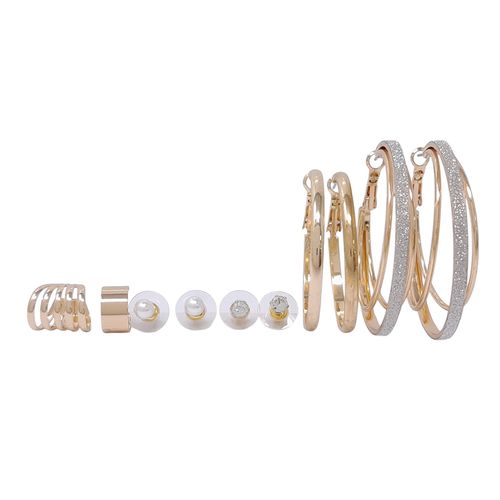 Set de 6 aretes y arcuff dorados para mujer