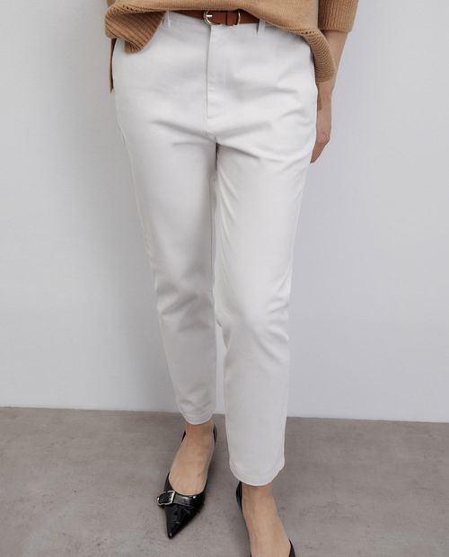 Pantalón Sfera chino blanco de cintura alta para mujer