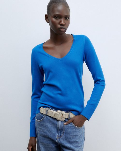 Suéter Sfera pull over azul manga larga para mujer