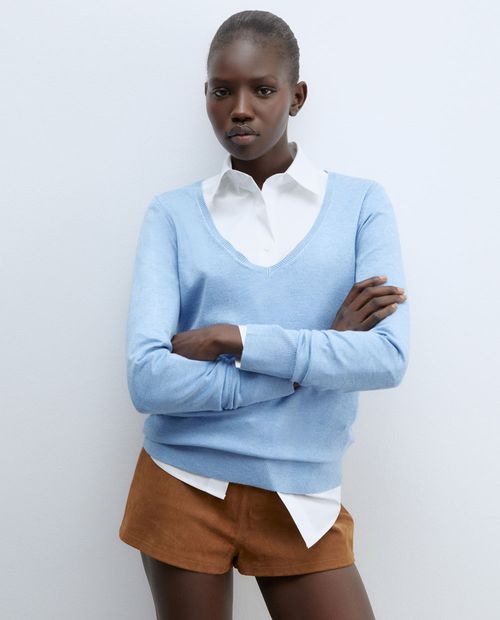 Suéter Sfera pull over celeste manga larga para mujer