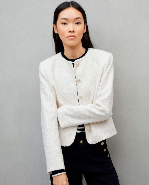 Chaqueta Easy Wear tweed blanca para mujer