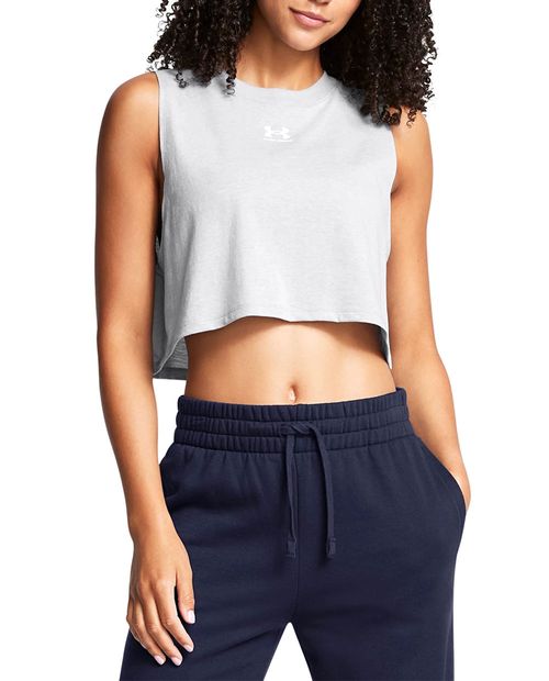 Camiseta deportiva crop top Under Armour gris heather para mujer