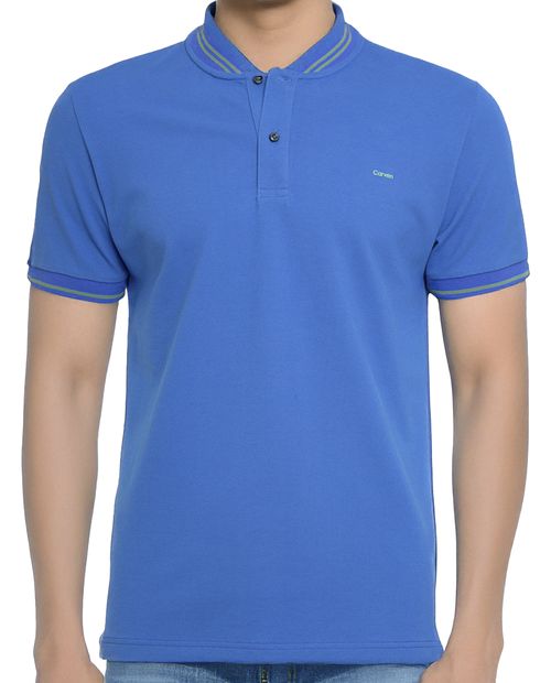 Camisa henley Carven azul sólido para hombre